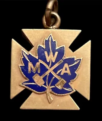 Vintage M.W.A. Modern Woodmen Of America Blue Enamel Maple Leaf Fob Badge G. F. • $25