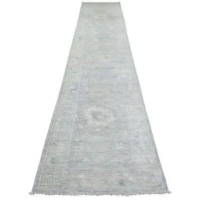 2'9 X15'3  Gray Hand Knotted Soft Wool Afghan Angora Oushak Runner Rug R72902 • $1109.70