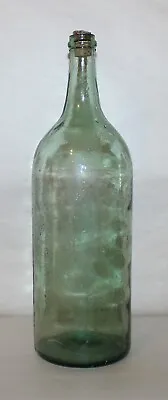 Vintage 70's Large 16'' Tall Teal Green Tinted Glass Economy Wine Bottle Greece • $50.82