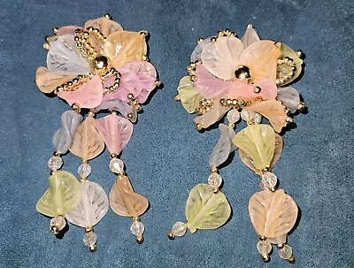 Vintage Frosted Pastel Acrylic  Floral Chandelier Style Dangle Clip On Earrings • $20