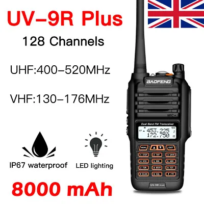 Baofeng UV-9R Plus IP67 Waterproof UHF/VHF Walkie Talkie Two Way Radio +Earpiece • £32.99