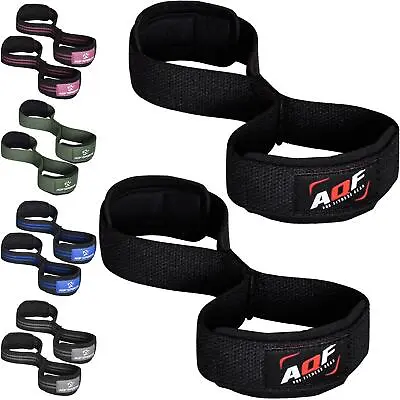 AQF Weight Lifting Straps Figure 8 With Padded Cuff Wrist Support Training • £7.99