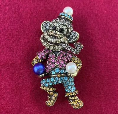 Vintage Circus Monkey Brooch Pin Brass Tone With Rhinestone And Faux Pearls • $19.99