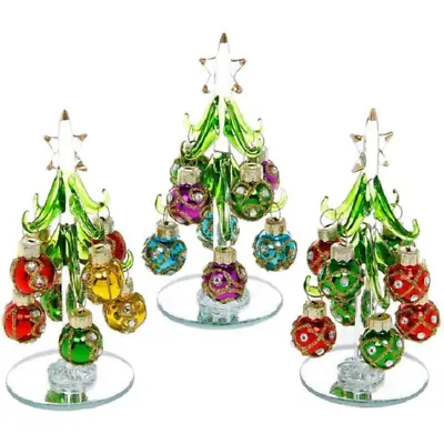 £10.99 • Buy Glass Christmas Tree Decoration With Xmas Baubles Star Topper Multicolour Small