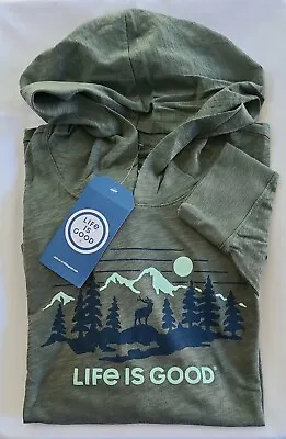 Life Is Good LS Slub Hoodie Heathered Tee DEER SCENIC Forest Chest52in Mens XL • $33.98