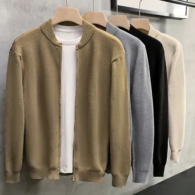 Mens Cardigan Knitted Shirt Top Solid Sweater Coat Knitwear Double Zip Casual • $26.04