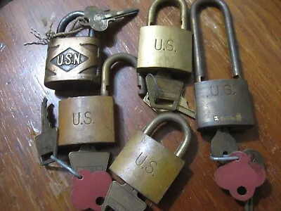 5 Brass Locks With Keys Us Usn Segal American • $75