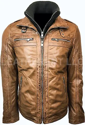 Mens Casual Biker Motorcycle Real Genuine Leather Jacket • $134.99