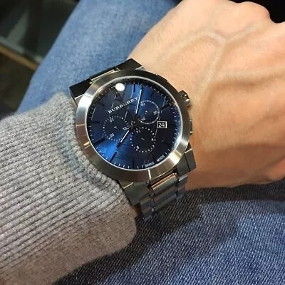 $171.22 • Buy New Genuine Burberry Bu9363 The City Blue Dial Silver Chronograph Mens Watch Uk