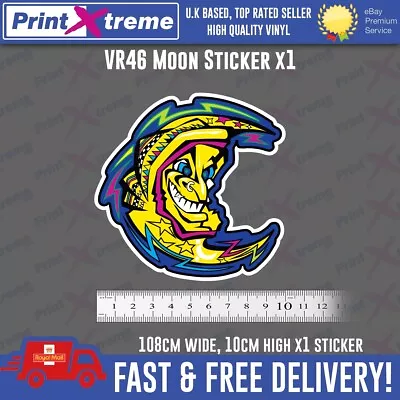 46  Moon Decal Sticker Moto GP Laptop Helmet Bike Car Scooter Agv Fumi Vr46 Vale • £3.89