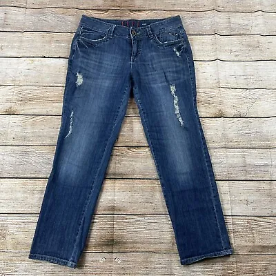 Elle Womens Size 8 Straight Leg Distressed  Sexy Casual Blue Denim Stretch Jeans • $8