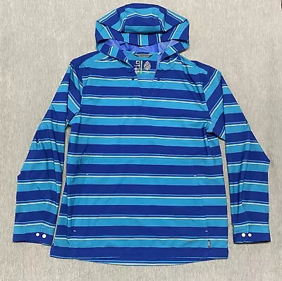 Stio Mens Jacket Large CFS Sun Hoodie Blue Stripe Pullover Anorak Windbreaker ** • $29.77