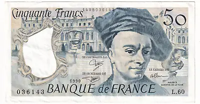 1990 France 50 Francs Banknote (Quentin De La Tour) • £9