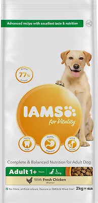 Iams Dog Adult Vitality Large Chck 2x2kg Dry Dog Food Kibble • £25.45