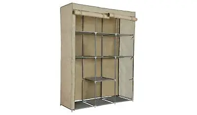 Double Modular Metal Framed Fabric Wardrobe - Jute • £49.99