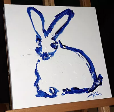 Rabbit  In Blue *  Original Acrylic Painting On Stretched Canvas • $33.25