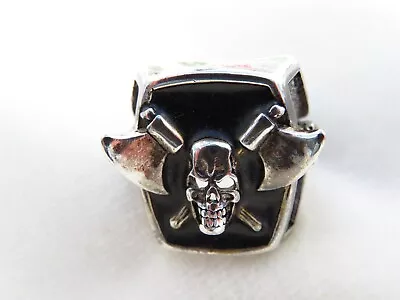 Vintage Ring G & S 89 Biker Skull Faces Cross Winged Hatchets Sz 10 Black Silver • $44