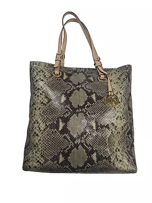 MICHAEL KORS Handbag Tan Python Snakeskin Print Leather Shoulder Gold Hardware • $55