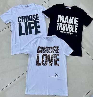 3 X KATHERINE HAMNETT  T-Shirt CHOOSE LIFE/LOVE/TROUBLE Size SMALL Organic VEGAN • £49.99