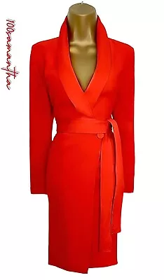 NEW Karen Millen UK 16 ORIGINAL TUXEDO BELTED WRAP COAT DRESS IN RED £245 • £169.99