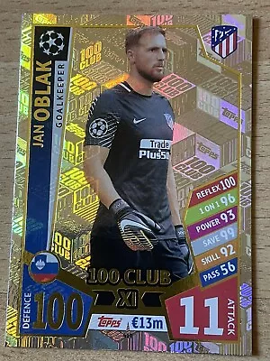 Match Attax UEFA Champions League 2017 2018 Jan Oblak Athletico 100 Club XI • £2