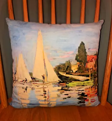 Impressionist Style Sailboat Lake Water Nautical Throw Pillow For Cabin Or Home • $20