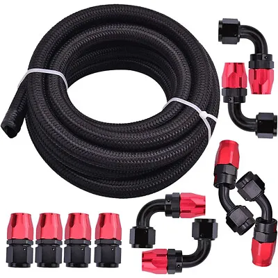 16FT  Braided 3/8 Fuel Line 6AN Oil/Gas/Fuel Aluminum Hose End Fitting Kit • $42.99