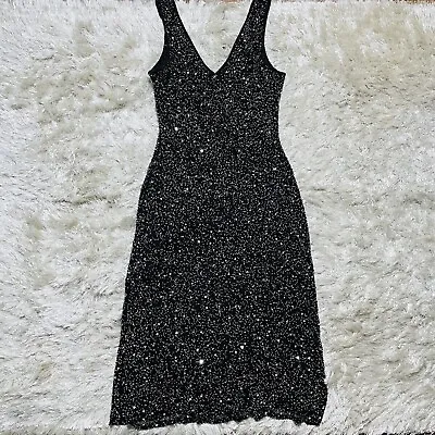 Vintage 80s Stenay Dress Wornen Size 10 Black Sequin Beaded Party Cocktail • $59.99