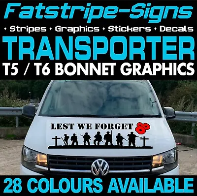 To Fit VW TRANSPORTER T5 T6 LEST WE FORGET BONNET STICKERS GRAPHICS CAMPER VAN • $27.34