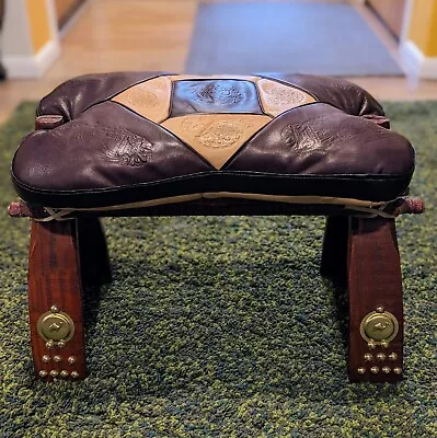 Vintage Egyptian Leather Camel Saddle Foot Stool | Egyptian Revival Period • $215