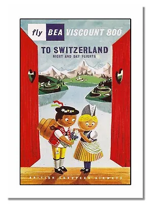 BEA Switzerland British European Airways Vintage Airline Advert Travel Poster • $30.07