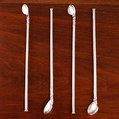 4 Taxco Mexican Sterling Silver Sipper Straw Spoons Curlicue Bowl No Monogram • $109.50