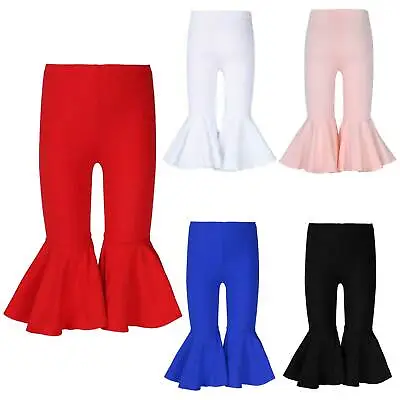 $13.96 • Buy Baby Girl Solid Ruffle Leggings Cotton Stretch Pants Bell Bottoms Flare Trousers