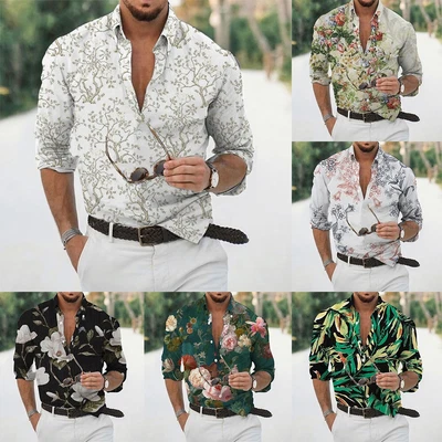 £18.29 • Buy Lightweight Men Shirt Tops Fashion Floral High Quality Long Sleeve New