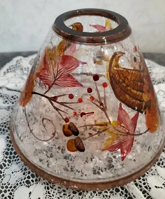 VTG  Beautiful Yankee Candle Shade Topper Thick Glass Fall Decor Crackle Glass • $26.98