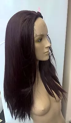 Dark Wine Red Straight 3/4 Half Head Half Cap Long Hair Wig Fancy Dress Party • £7.95