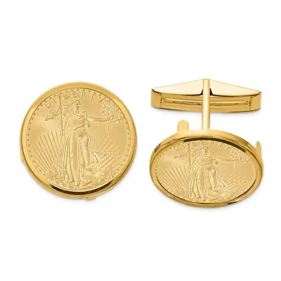 14k Gold Polished Plain Mounted 1/10oz American Eagle Coin Bezel Cuff Links • $1478.39