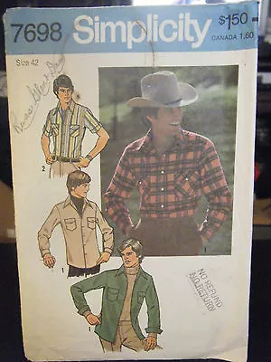 Vintage Simplicity 7698 Men's Western Shirt Pattern - Size 42 Neck 16 • $9.14