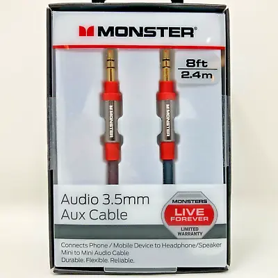 Monster 8-FT Audio Aux Cable 3.5mm Gold Contacts HD Audio Phone Tablet 2.4M • $15.98
