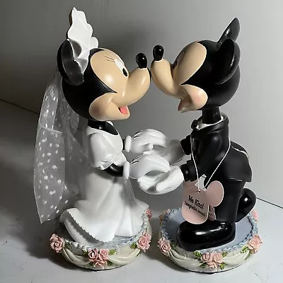 Disney Mickey & Minnie Mouse Wedding Bride /Groom BobbleHead Magnetic Noses Kiss • $108.80