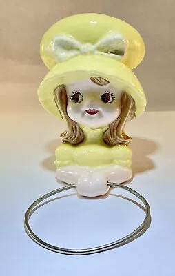 Towel Ring Ceramic Vintage  Girl In Big Yellow Hat Japan 10  • $22.05