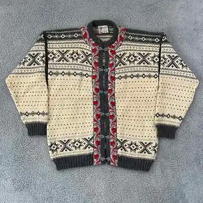 Vintage Voss Knit Cardigan Adult L Beige Sweater Fair Isle 90s Norway Clasp • $49.95