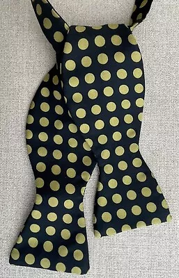 Vintage Robert Talbott Silk Bow Tie Black Gold Dots  Adjustable Self-Tie 3 1/8  • $26