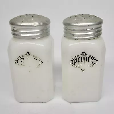 Anchor Hocking Vintage White Milk Glass Salt And Pepper Shakers Metal Tops Faded • $19.99