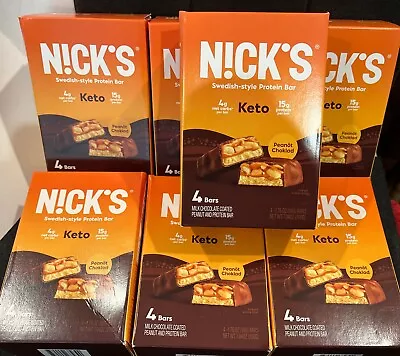 7X Nick's Keto Swedish Snack Bars Box 4 Carb  14g Pro Peanut Choklad 08/2024 • $39.99
