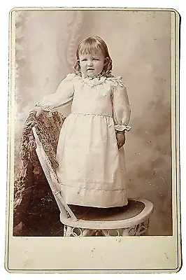 Antique Cabinet Card Photograph Girl In White Dress Standing On Chair • $7.46