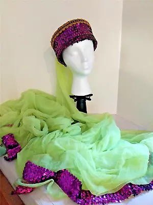 Vtg Royal Hanneford Circus Harem Pillbox Sequined Hat W/Train Halloween Costume • $100