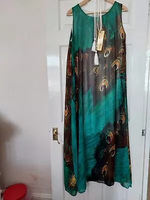£8.80 • Buy New Peacock Prints Silk  Long  Green Dress Without Sleeves 