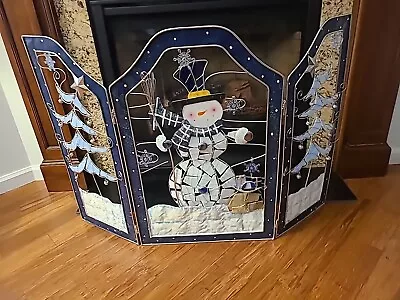 Enchanted Forest Christmas Folding Metal  Tri-Fold Fireplace Screen Snowman • $80