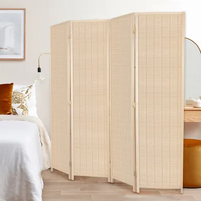 4/6 Panels Bamboo Room Dividers Folding Privacy Screen Wall Lightweight 2 Color • $66.99